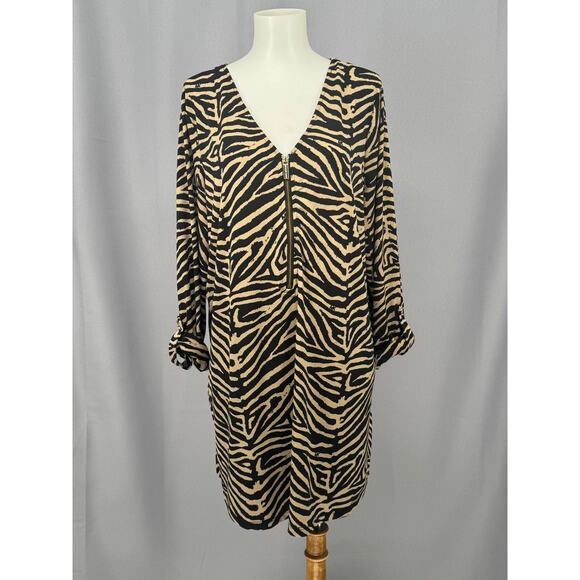 Michael Kors Tops - Michael Kors Tunic Womens 1X Zebra Print Zip Front Long Sleeve Animal Pattern